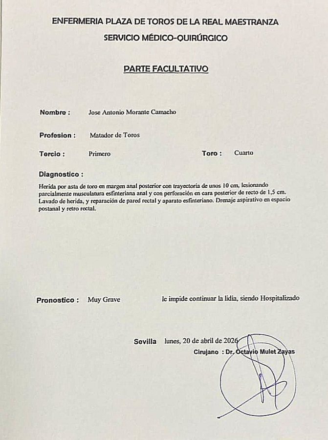 Video: Morante de la Puebla sufre una cornada en Sevilla - morante-diagnostico