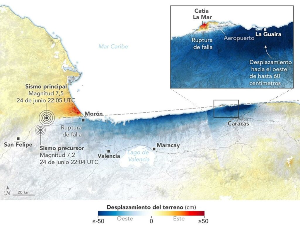 NASA revela que desplazamiento de tierra de 60 centímetros causó daños extremos en Caracas