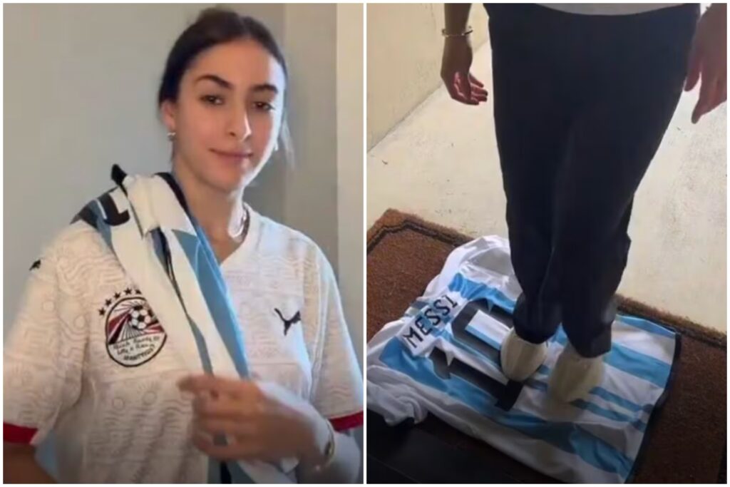 Tiktoker egipcia desata polémica al usar playera de Messi para limpiar