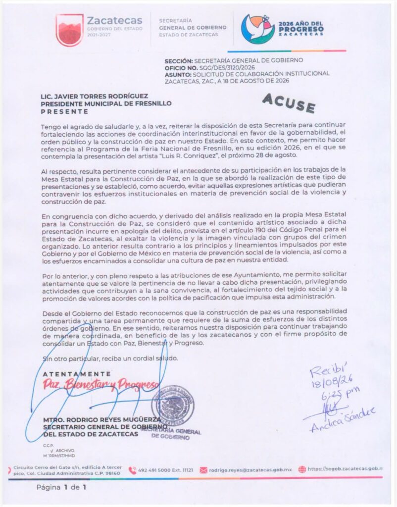 Gobierno de Zacatecas pide cancelar el concierto de Luis R. Conriquez en Fresnillo - 778957711-1603413524479828-4709062218285072275-n-802x1024