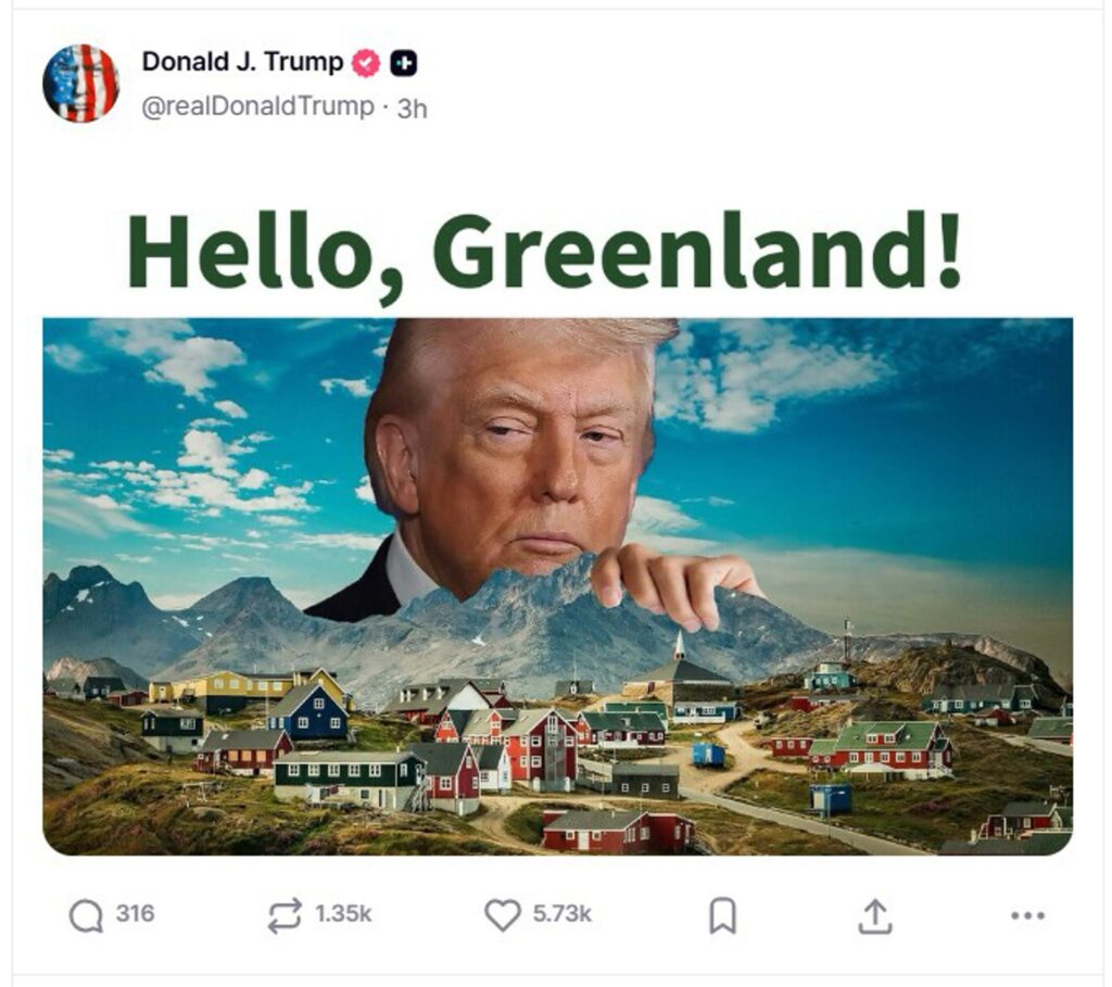 Trump vuelve a mostrar interés por Groenlandia en un mensaje en su red Truth Social
