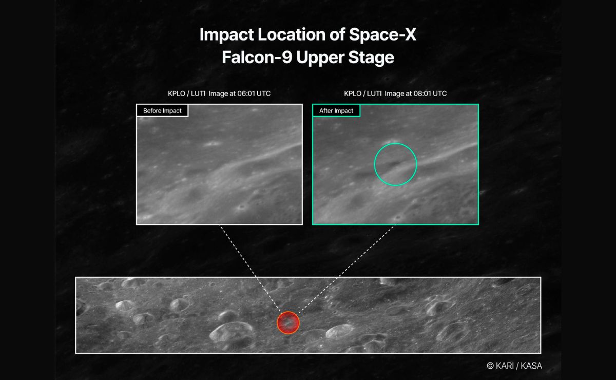 Captan el antes y el después del impacto en la Luna del cohete de SpaceX