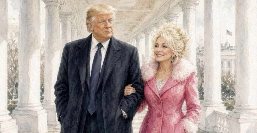 Trump publica un dibujo con Dolly Parton tomada de su brazo