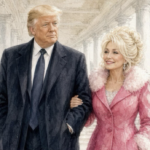 Trump publica un dibujo con Dolly Parton tomada de su brazo