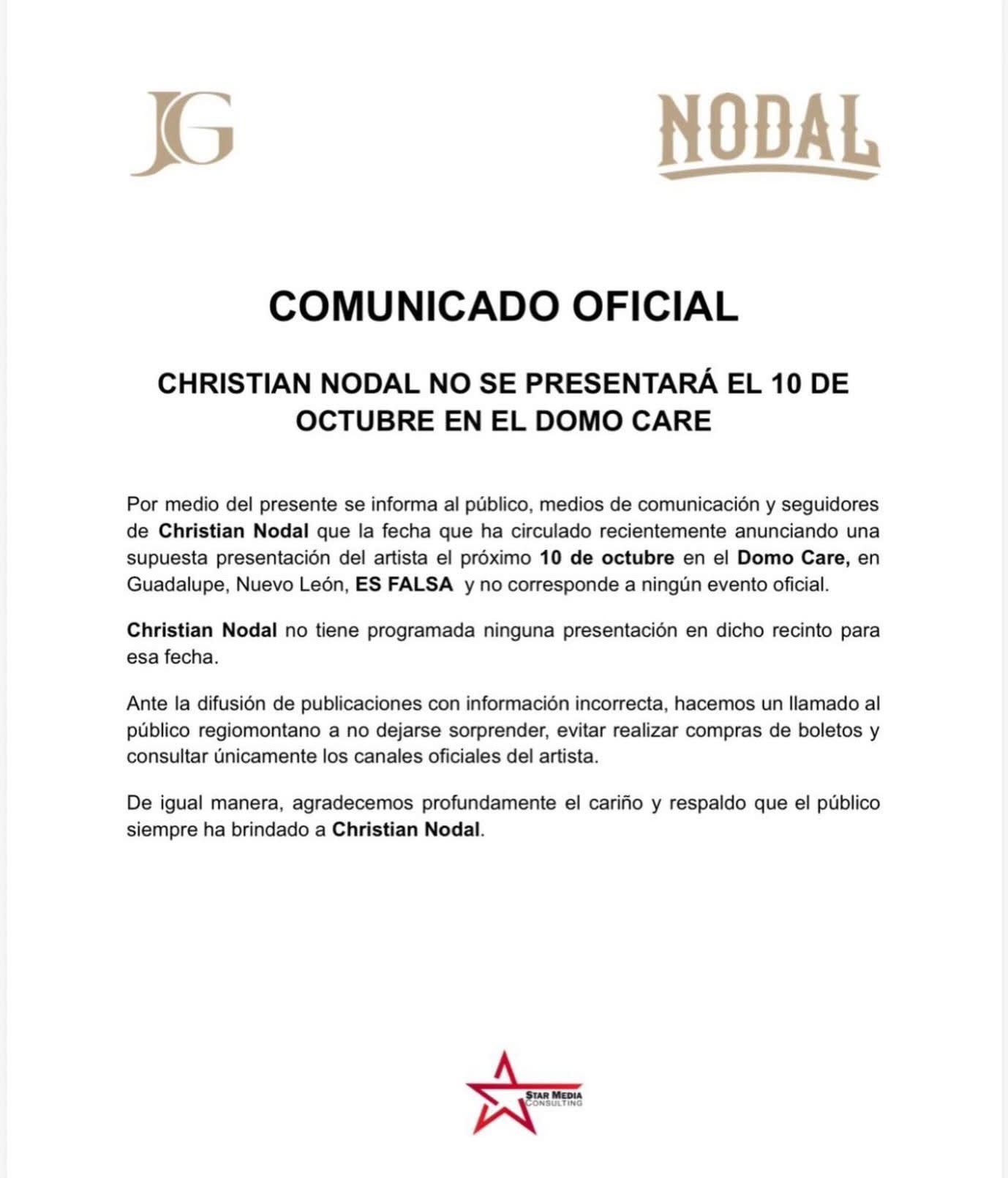 Christian Nodal alerta por falso concierto; pide evitar estafa - comunicado-sobre-falso-concierto-de-christian-nodal