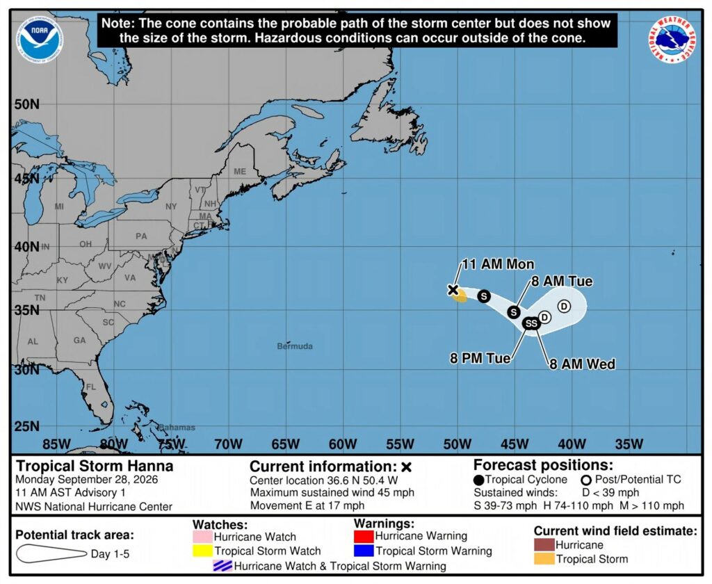 Se forma en el Atlántico la tormenta tropical ‘Hanna’, sin amenazas a tierra