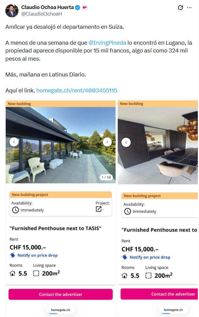 Amílcar Olán abandona departamento de lujo en Suiza tras ser hallado - amilcar-olan-abandona-departamento-en-lugano-suiza-por-claudio-ochoa